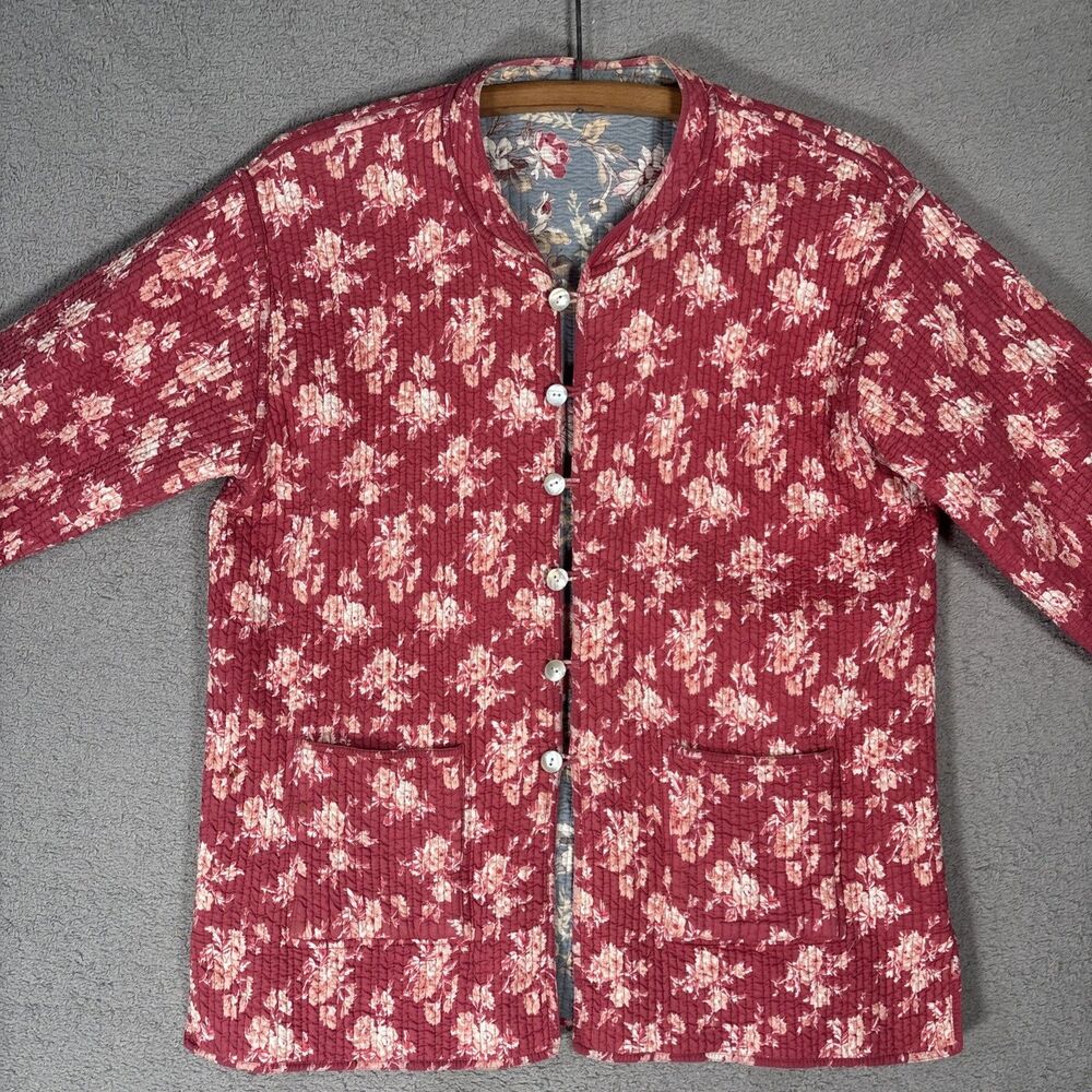Women's XL Reversible Quilted Jacket Floral Grandmacore Boho Vintage Cottagecore - Picture 12 of 16
